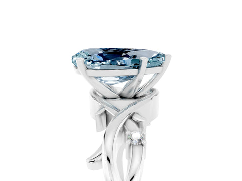 White gold Pear Cut Aquamarine Solitaire Ring with Twisted Band and Prong Setting_5