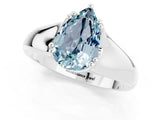 White gold Pear Cut Aquamarine Solitaire Ring with Wide Band and Prong Setting_1
