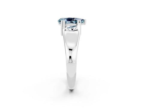 White gold Pear Cut Aquamarine Solitaire Ring with Wide Band and Prong Setting_2