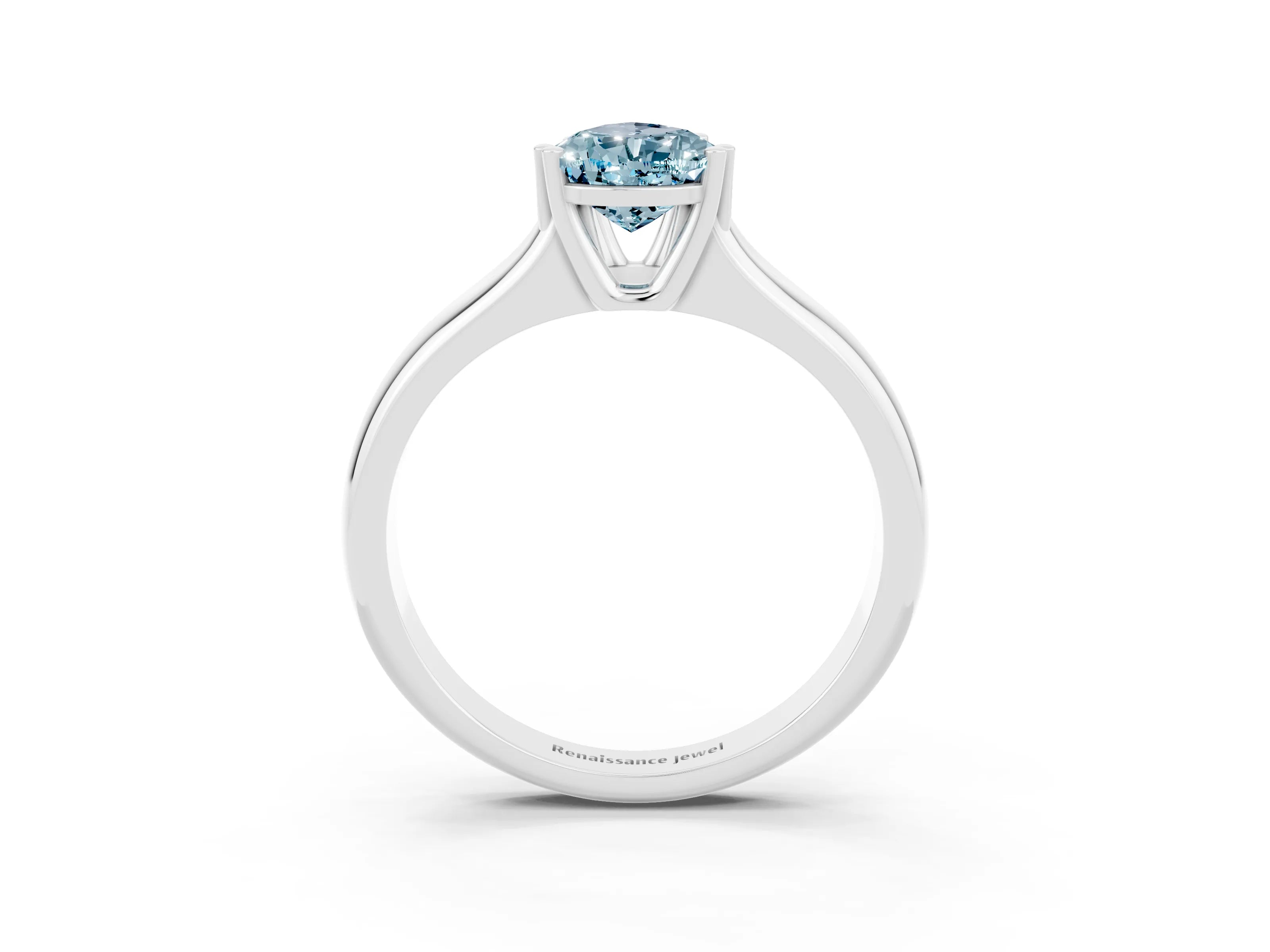 White gold Pear Cut Aquamarine Solitaire Ring with Wide Band and Prong Setting_3