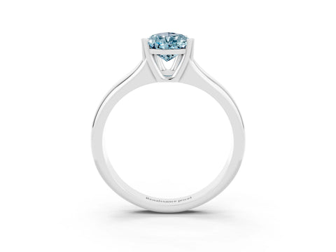 White gold Pear Cut Aquamarine Solitaire Ring with Wide Band and Prong Setting_3