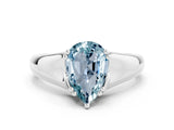 White gold Pear Cut Aquamarine Solitaire Ring with Wide Band and Prong Setting