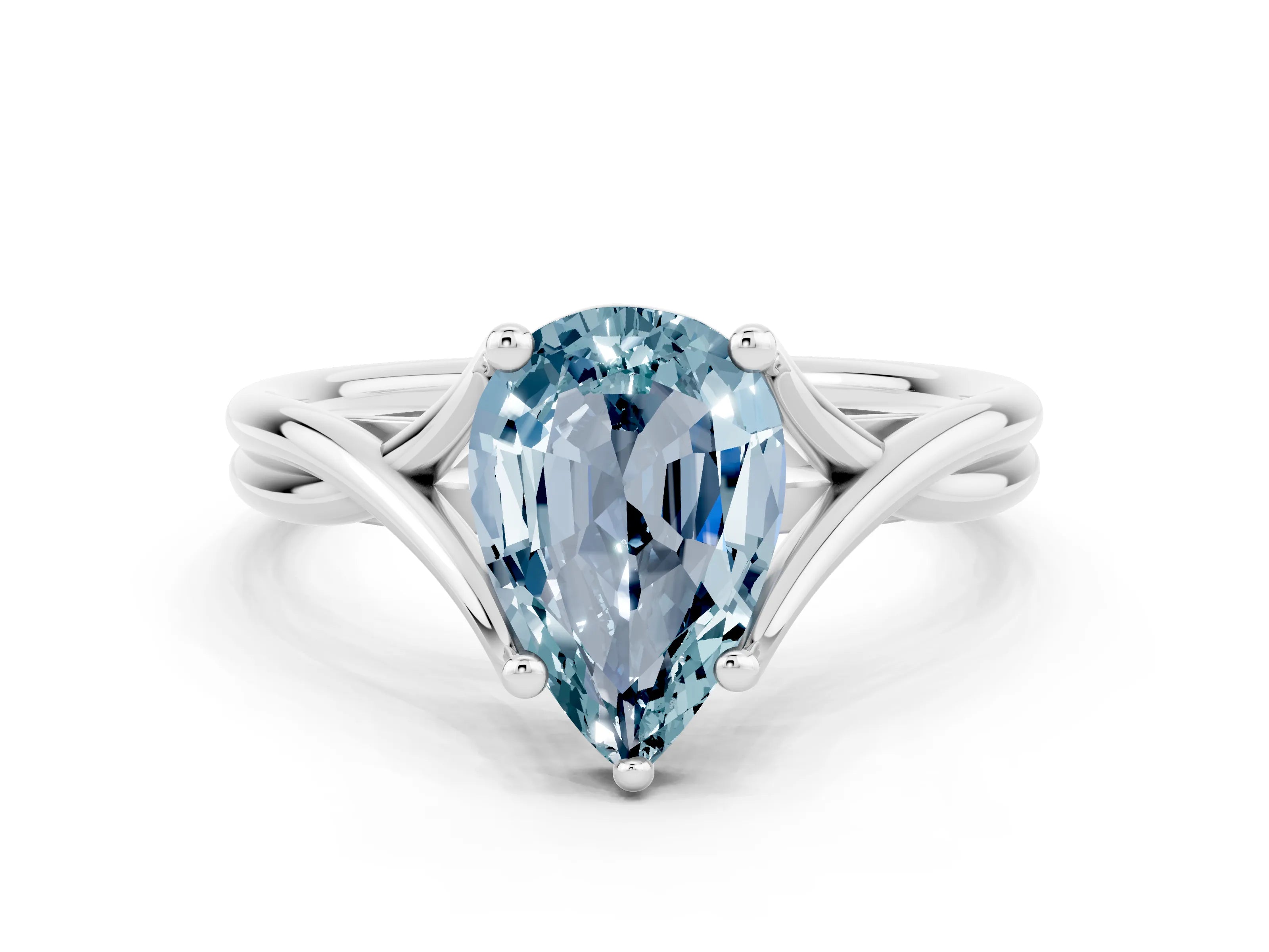 White gold Pear Cut Aquamarine Solitaire Twist Band Prong Setting Ring_36