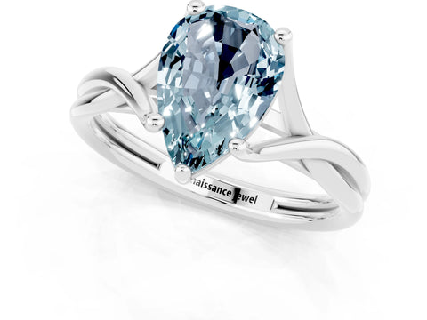 White gold Pear Cut Aquamarine Solitaire Twist Band Prong Setting Ring_37