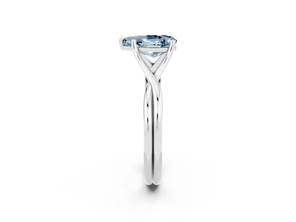 White gold Pear Cut Aquamarine Solitaire Twist Band Prong Setting Ring