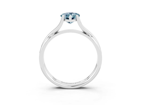 Silver Pear Cut Aquamarine Solitaire Twist Band Prong Setting Ring
