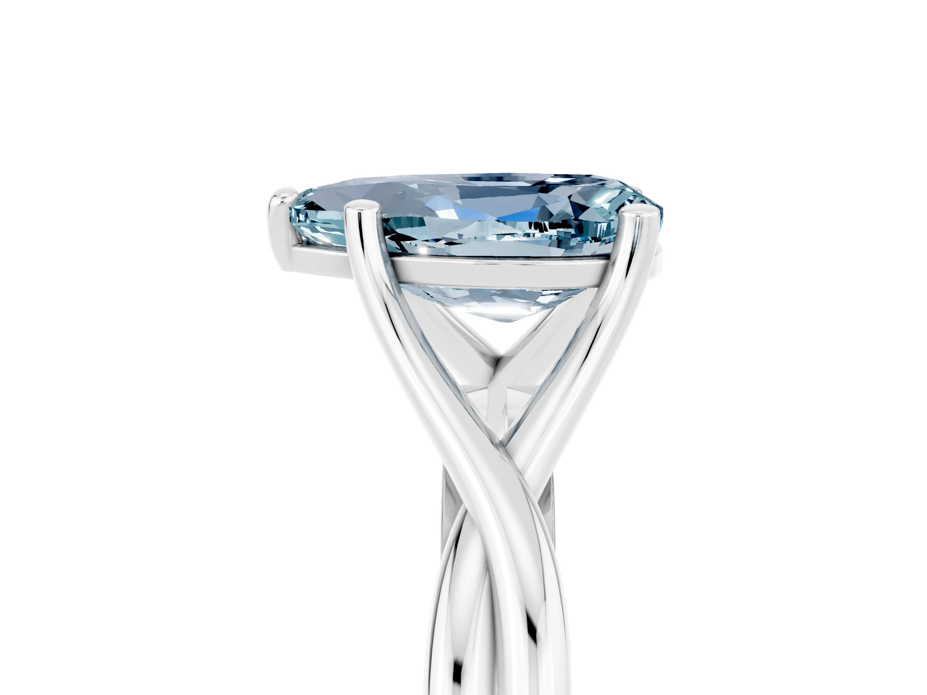 White gold Pear Cut Aquamarine Solitaire Twist Band Prong Setting Ring_41
