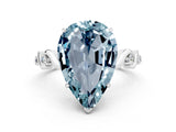 White gold Pear Cut Aquamarine Solitaire Twisted Band with Round  Accents and Prong Setting_12