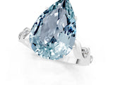 White gold Pear Cut Aquamarine Solitaire Twisted Band with Round  Accents and Prong Setting_13