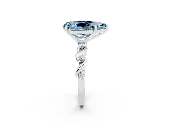 Platinum Pear Cut Aquamarine Solitaire Twisted Band with Round  Accents and Prong Setting