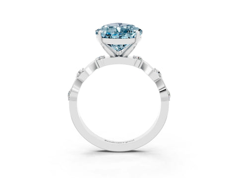 White gold Pear Cut Aquamarine Solitaire Twisted Band with Round  Accents and Prong Setting_15