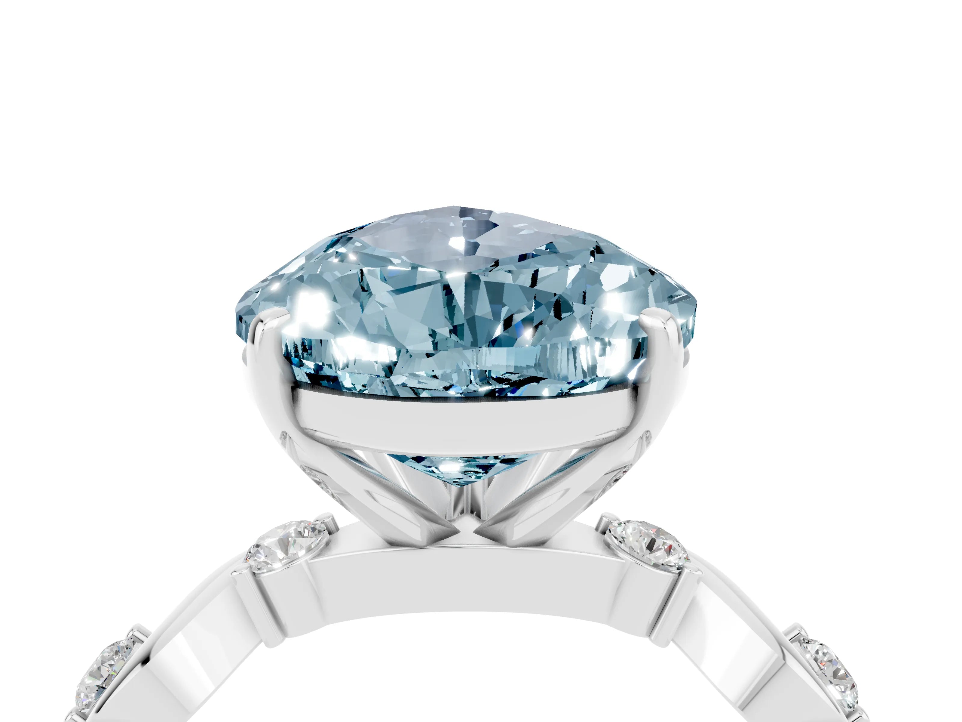 White gold Pear Cut Aquamarine Solitaire Twisted Band with Round  Accents and Prong Setting_16