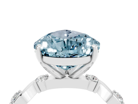 White gold Pear Cut Aquamarine Solitaire Twisted Band with Round  Accents and Prong Setting_16