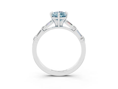 White gold Pear Cut Aquamarine Solitaire with Side Baguettes and Channel Set Band_3