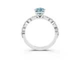 White gold Pear Cut Aquamarine Solitaire with Side Stones on a Pavé Band and Four-Prong Setting_3