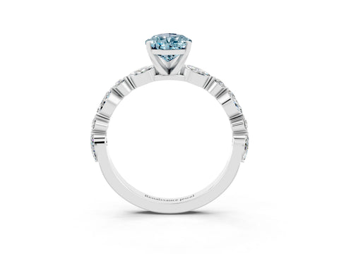 White gold Pear Cut Aquamarine Solitaire with Side Stones on a Pavé Band and Four-Prong Setting_3