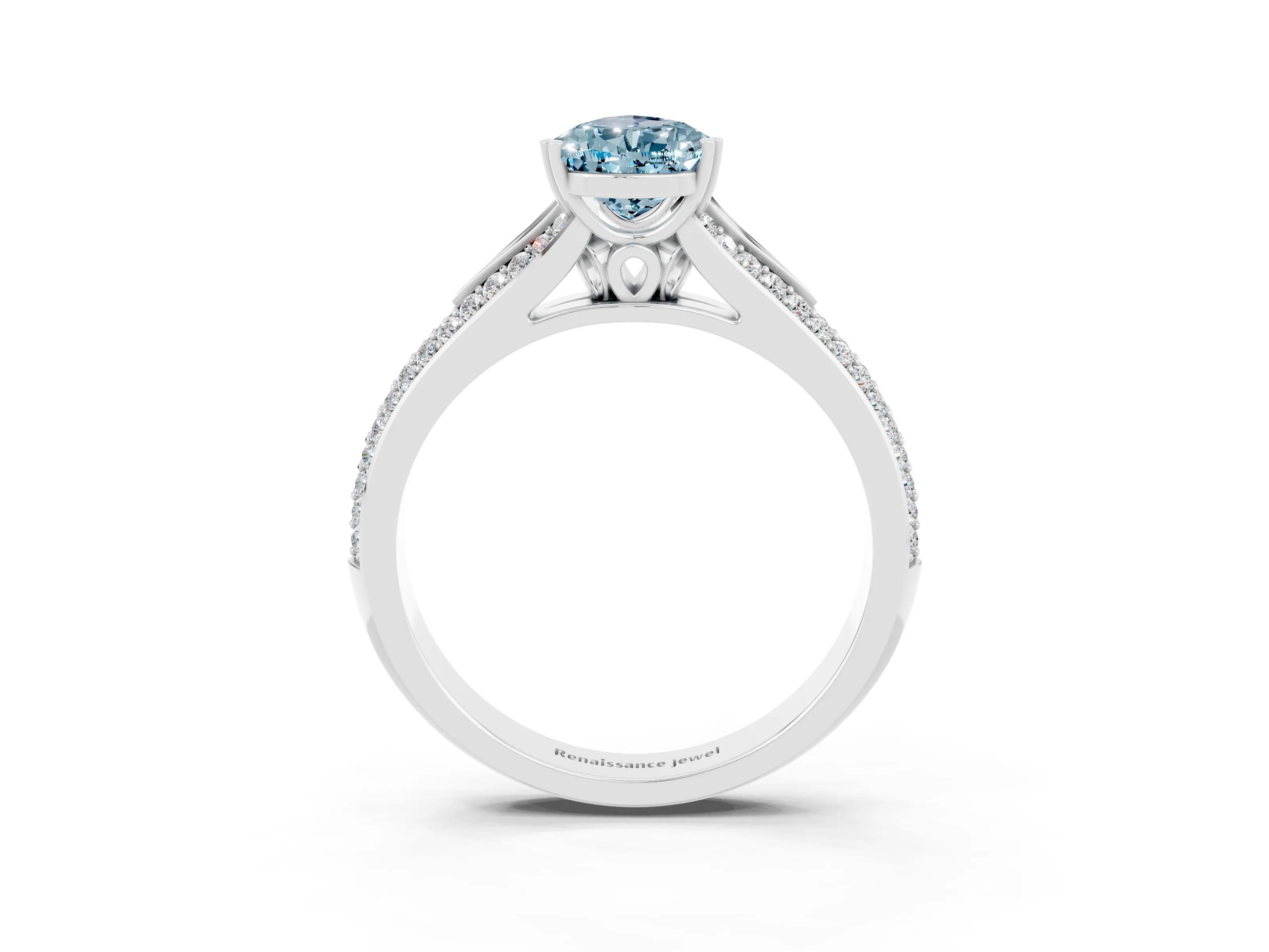 White gold Pear Cut Aquamarine Split Shank Engagement Ring with Pavé Band_3