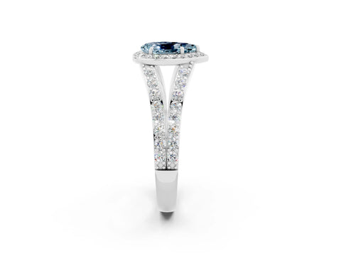 White gold Pear Cut Aquamarine Split Shank Halo Ring with Four-Prong Setting_14