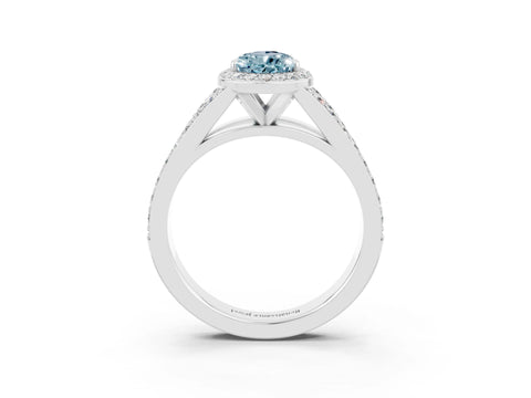 White gold Pear Cut Aquamarine Split Shank Halo Ring with Four-Prong Setting_15