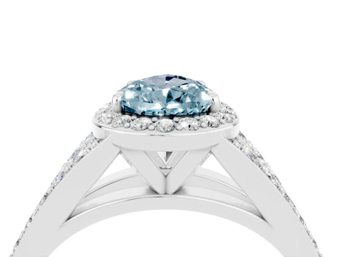 White gold Pear Cut Aquamarine Split Shank Halo Ring with Four-Prong Setting_16