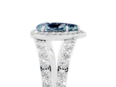 White gold Pear Cut Aquamarine Split Shank Halo Ring with Four-Prong Setting_17