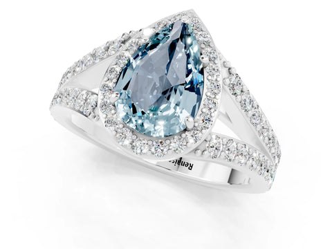 White gold Pear Cut Aquamarine Split Shank Halo Ring with Four-Prong Setting_25