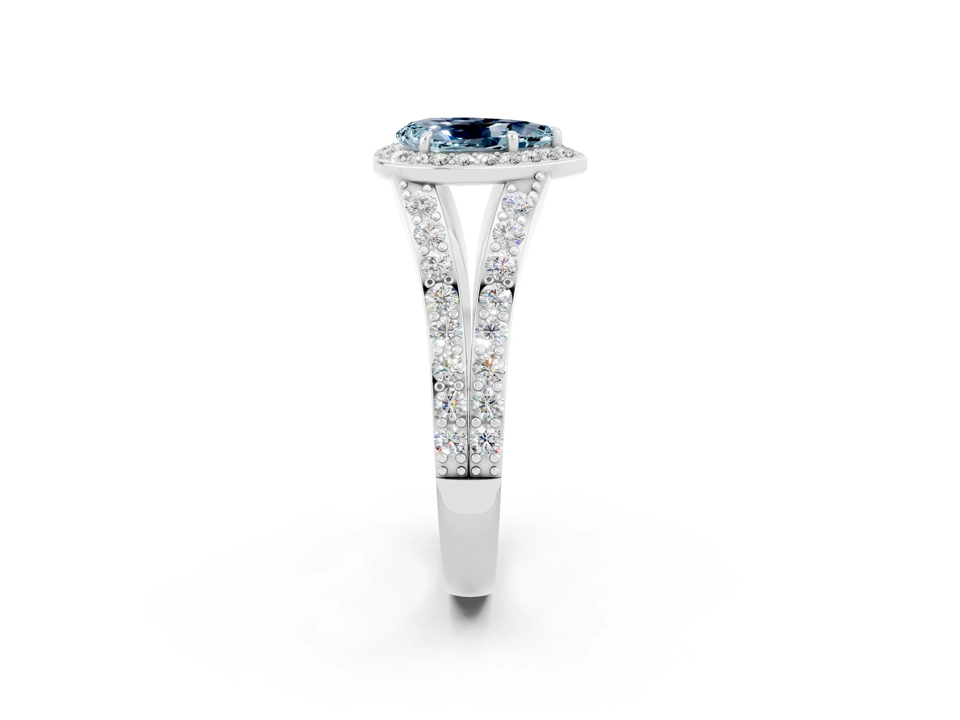 White gold Pear Cut Aquamarine Split Shank Halo Ring with Four-Prong Setting_26