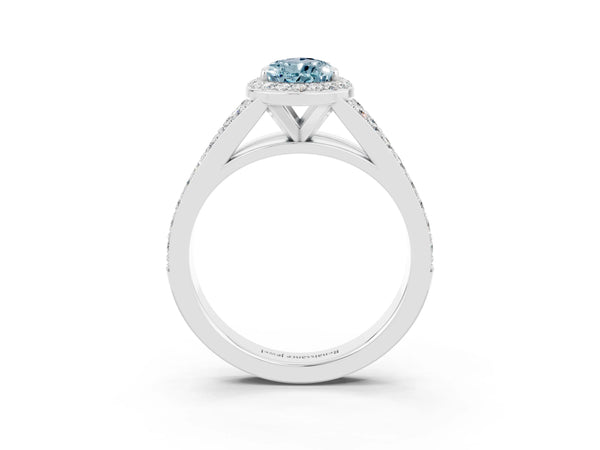 White gold Pear Cut Aquamarine Split Shank Halo Ring with Four-Prong Setting