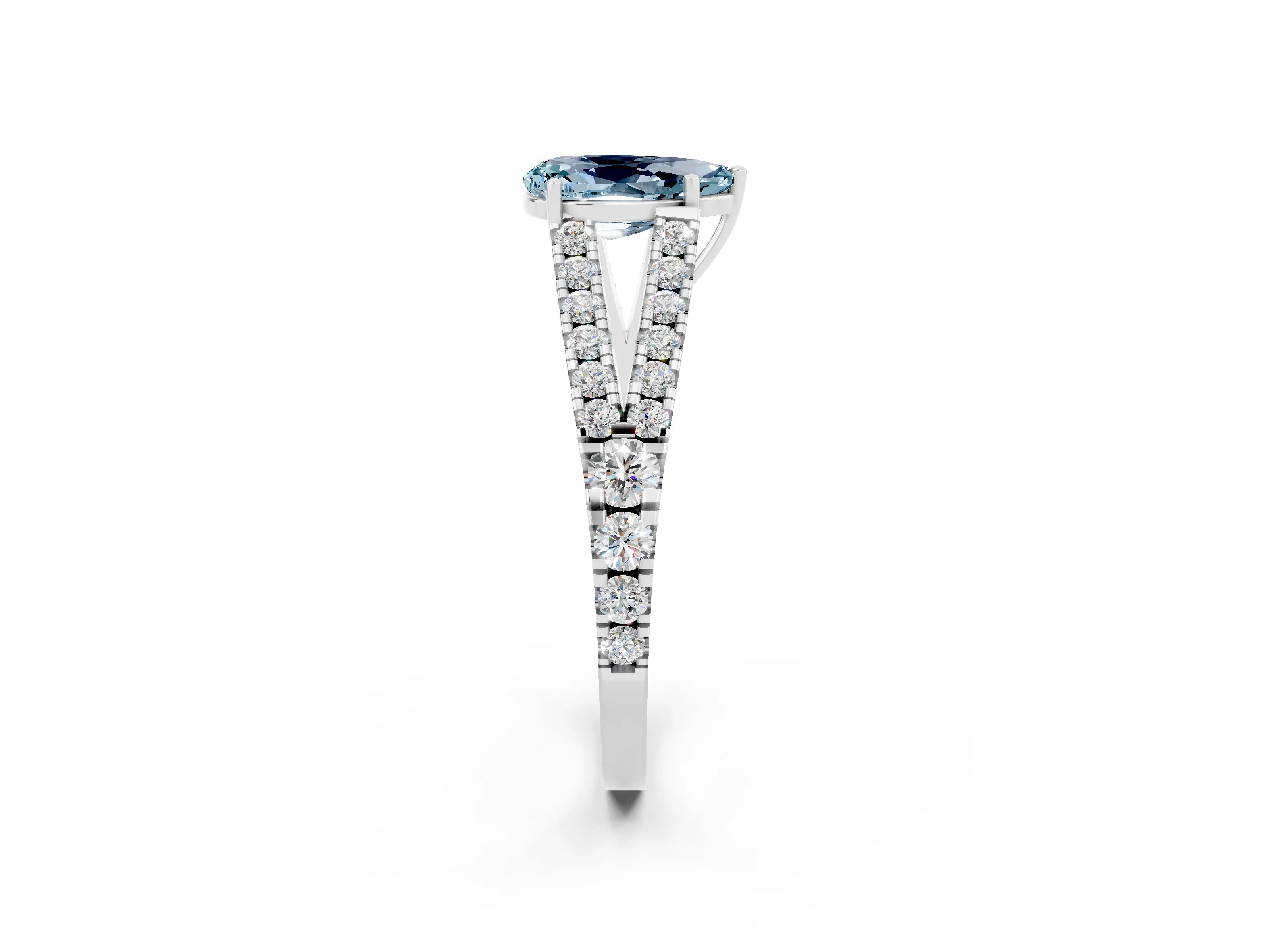 White gold Pear Cut Aquamarine Split Shank Pavé Engagement Ring with Four-Prong Setting_14
