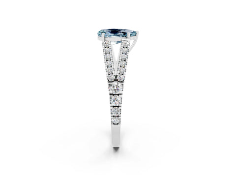 White gold Pear Cut Aquamarine Split Shank Pavé Engagement Ring with Four-Prong Setting_14