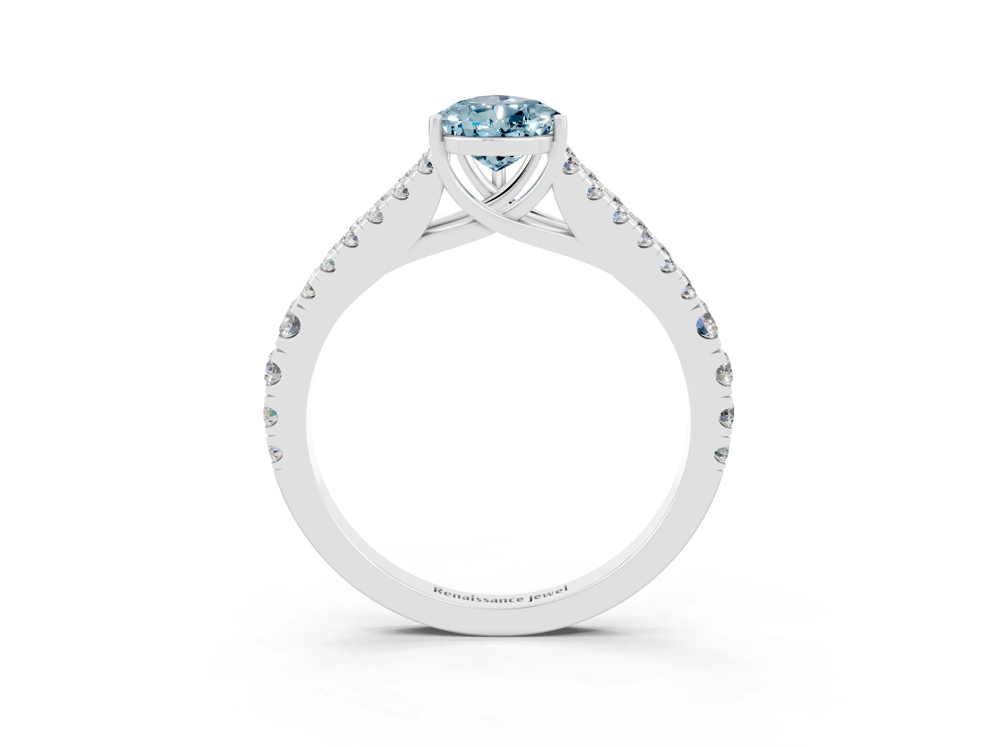 White gold Pear Cut Aquamarine Split Shank Pavé Engagement Ring with Four-Prong Setting_15
