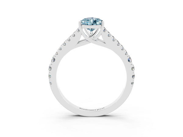 Platinum Pear Cut Aquamarine Split Shank Pavé Engagement Ring with Four-Prong Setting