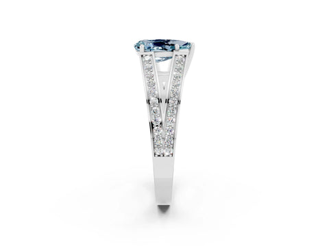 White gold Pear Cut Aquamarine Split Shank Ring with Pavé Band and Four-Prong Setting_2
