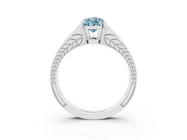 White gold Pear Cut Aquamarine Split Shank Ring with Pavé Band and Four-Prong Setting