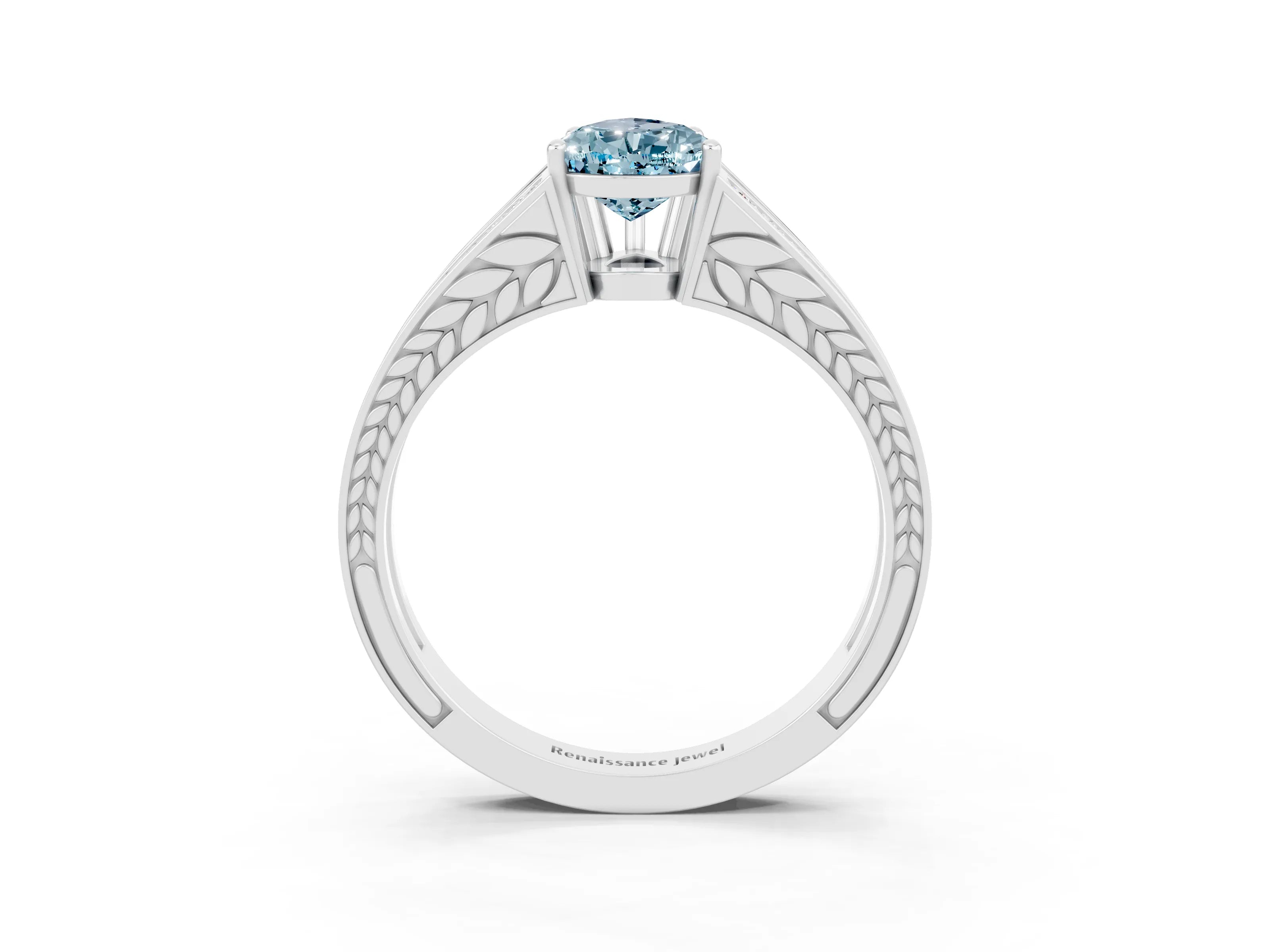 White gold Pear Cut Aquamarine Split Shank Ring with Pavé Band and Four-Prong Setting_3
