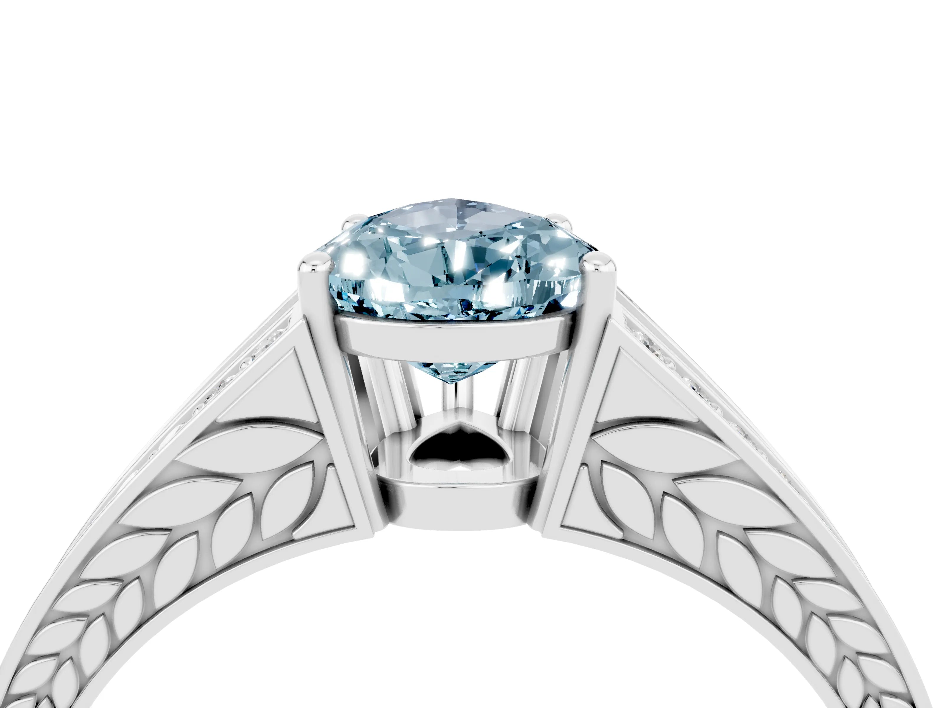 White gold Pear Cut Aquamarine Split Shank Ring with Pavé Band and Four-Prong Setting_4