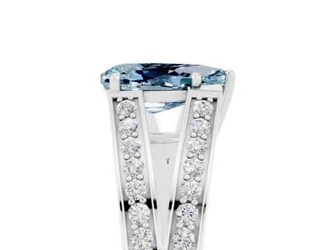White gold Pear Cut Aquamarine Split Shank Ring with Pavé Band and Four-Prong Setting_5