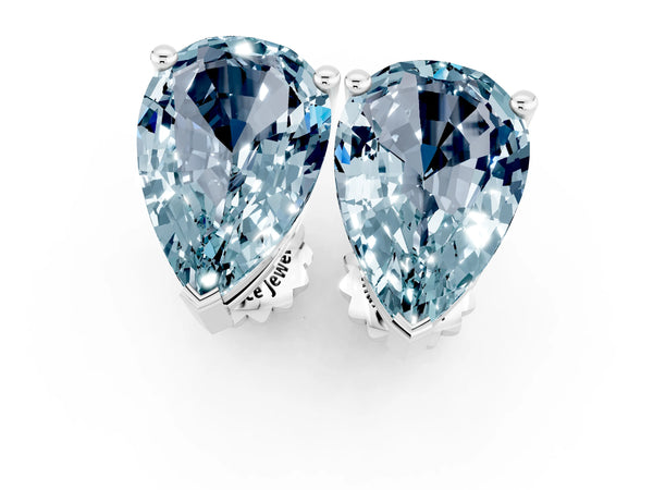 Silver Pear Cut Aquamarine Stud Earrings