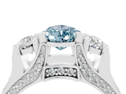 White gold Pear Cut Aquamarine Three-Stone Ring with Channel Set Band and Four-Prong Setting_4