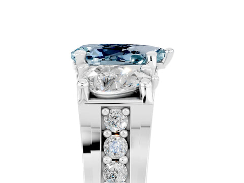 White gold Pear Cut Aquamarine Three-Stone Ring with Channel Set Band and Four-Prong Setting_5