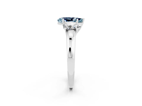 White gold Pear Cut Aquamarine Three-Stone Ring with Four-Prong Setting and Classic Band_2