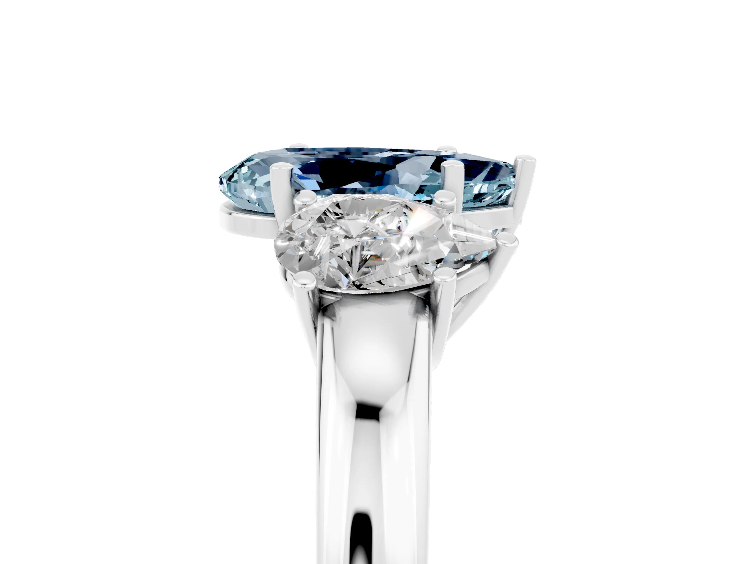 White gold Pear Cut Aquamarine Three-Stone Ring with Four-Prong Setting and Classic Band_5
