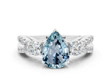 White gold Pear Cut Aquamarine Three-Stone Ring with Pavé Split Shank and Four-Prong Setting_12