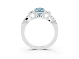 White gold Pear Cut Aquamarine Three-Stone Ring with Pavé Split Shank and Four-Prong Setting_15