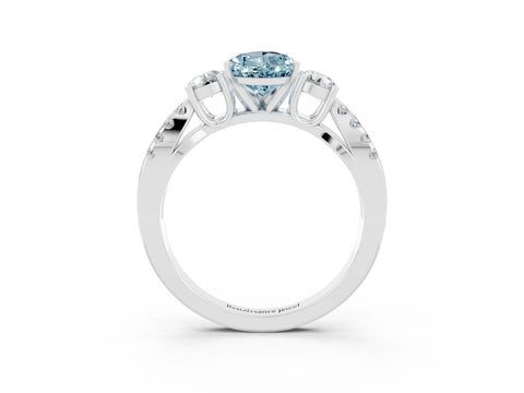 White gold Pear Cut Aquamarine Three-Stone Ring with Pavé Split Shank and Four-Prong Setting_15
