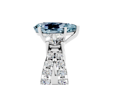 White gold Pear Cut Aquamarine Three-Stone Ring with Pavé Split Shank and Four-Prong Setting_17