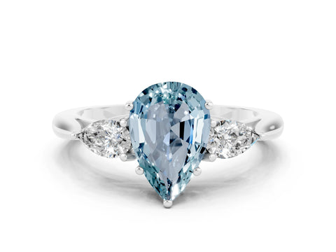White gold Pear Cut Aquamarine Three-Stone Ring with Pear Side Stones and Four-Prong Setting_12
