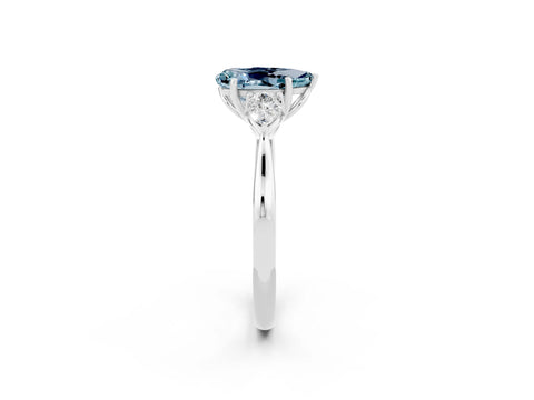 White gold Pear Cut Aquamarine Three-Stone Ring with Pear Side Stones and Four-Prong Setting_14