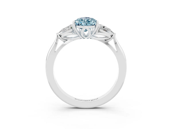 Silver Pear Cut Aquamarine Three-Stone Ring with Pear  Side Stones and Prong Setting