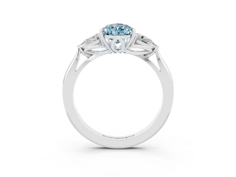White gold Pear Cut Aquamarine Three-Stone Ring with Pear Side Stones and Four-Prong Setting_15